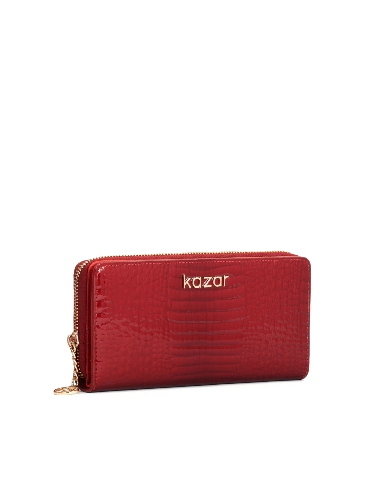 Kazar Elegant Red Patent Leather Walled In Embossed Pattern