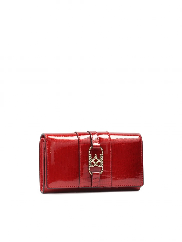 Kazar Elegant Red Wallet In Patent Embossed Leather