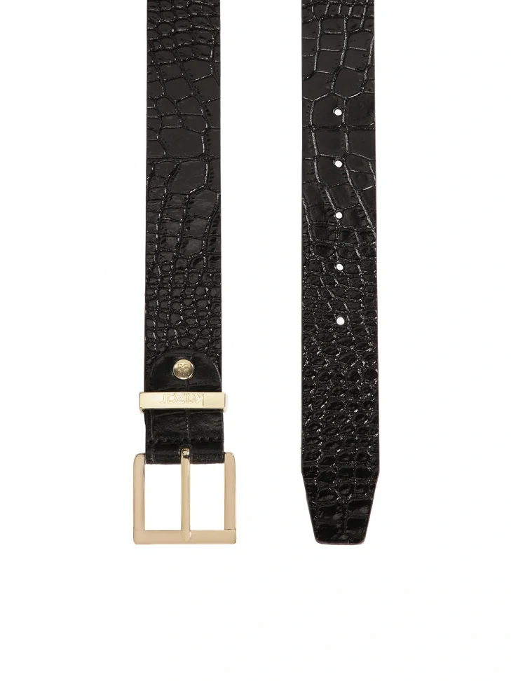 Kazar Elegant Wide Belt In Patent Leather With Embossed Pattern