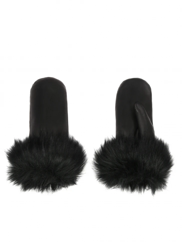 Kazar Elegant Women's Leather Gloves Finished With Synthetic Fur