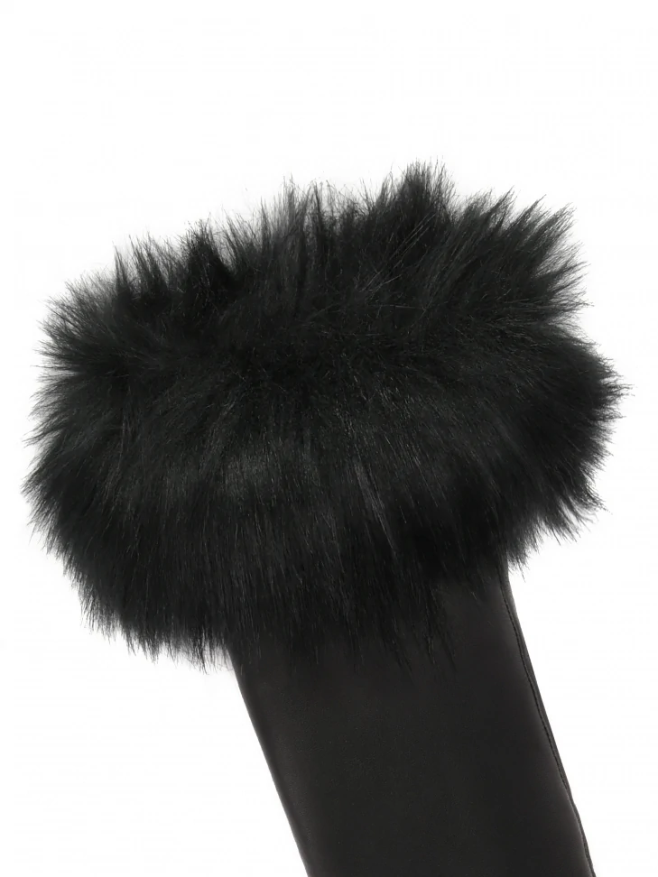 Kazar Elegant Women's Leather Gloves Finished With Synthetic Fur
