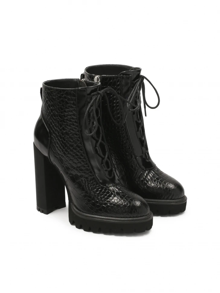 Kazar Embossed Leather Boots With Heel And Thick Sole