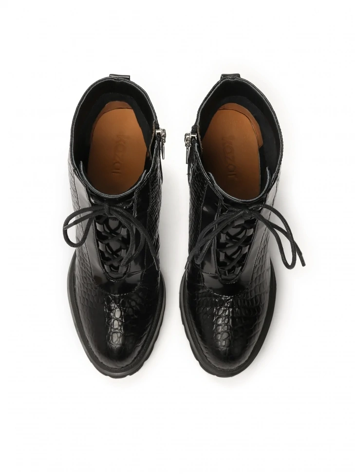 Kazar Embossed Leather Boots With Heel And Thick Sole