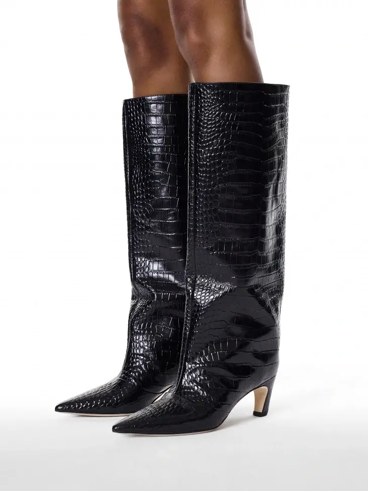 Kazar Fashionable Crocodile Pattern Embossed Leather Boots