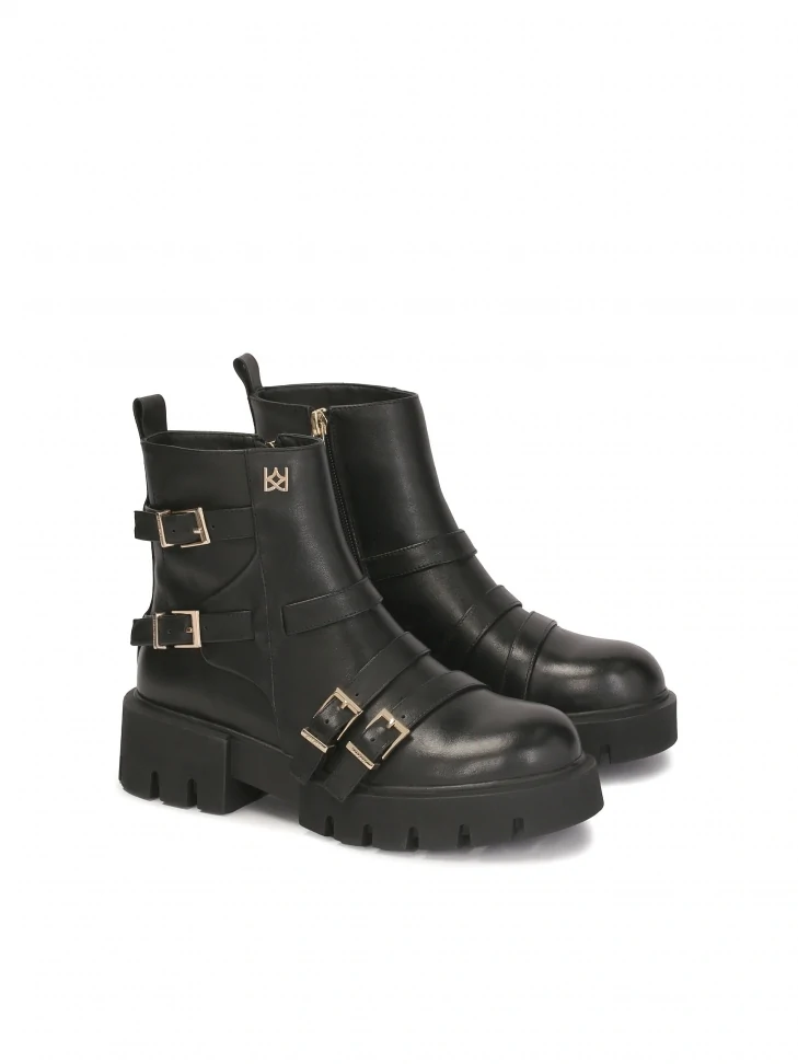 Kazar Flat Boots Decorated With Straps With Buckles
