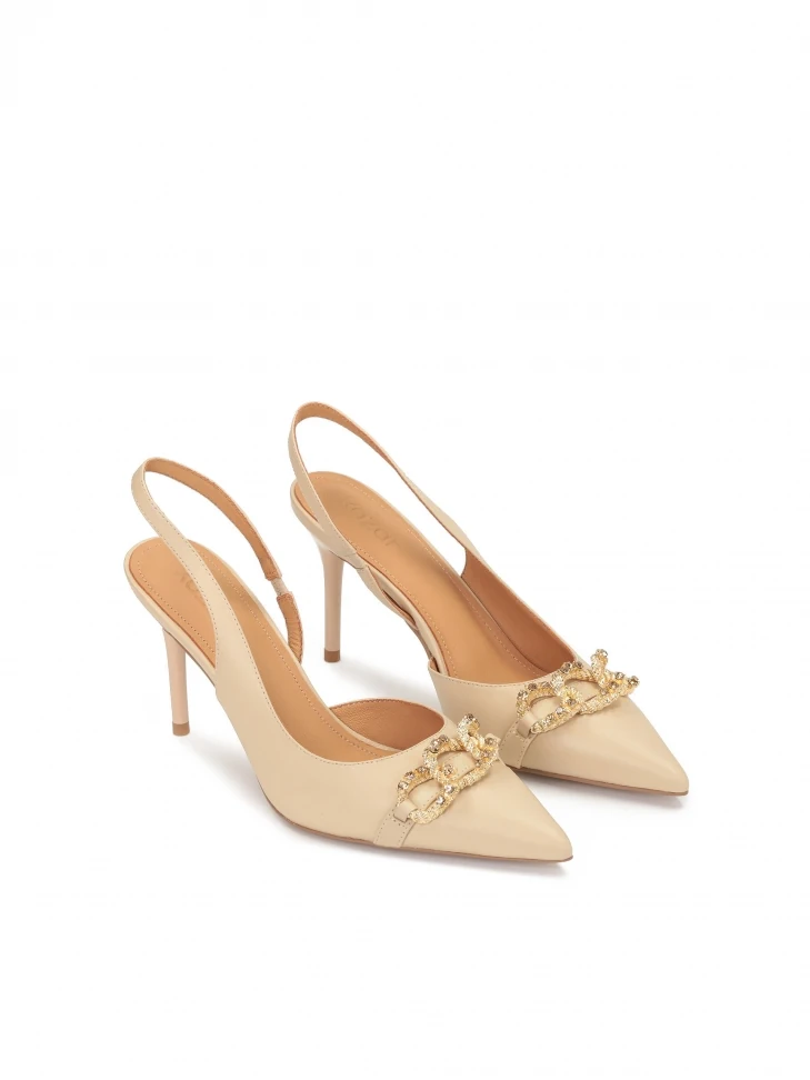 Kazar Flesh-coloured Pumps With Uncovered Heel And A Large Metal Chain