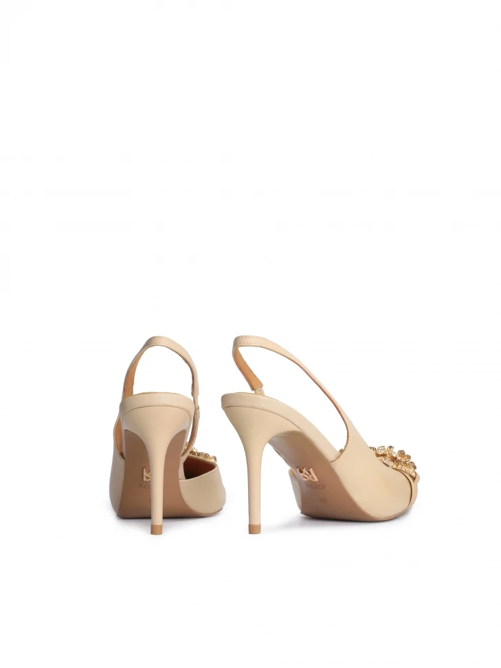Kazar Flesh-coloured Pumps With Uncovered Heel And A Large Metal Chain