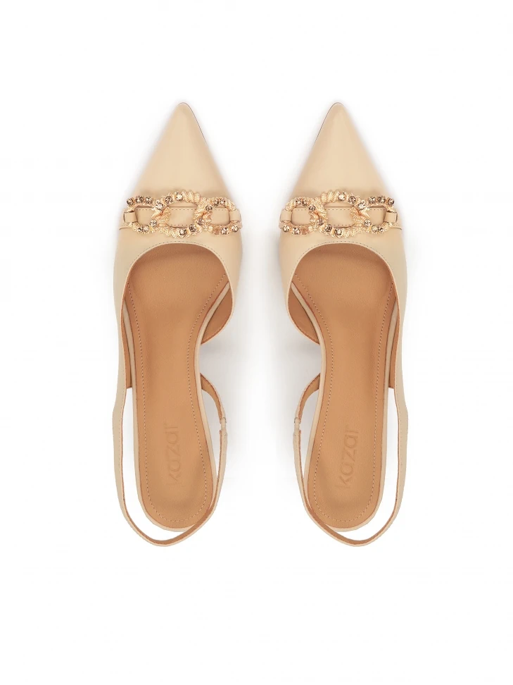 Kazar Flesh-coloured Pumps With Uncovered Heel And A Large Metal Chain