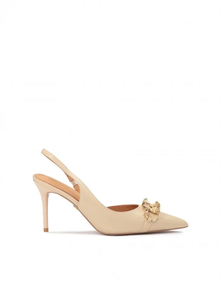 kazar Flesh-coloured pumps with uncovered heel and a large metal chain