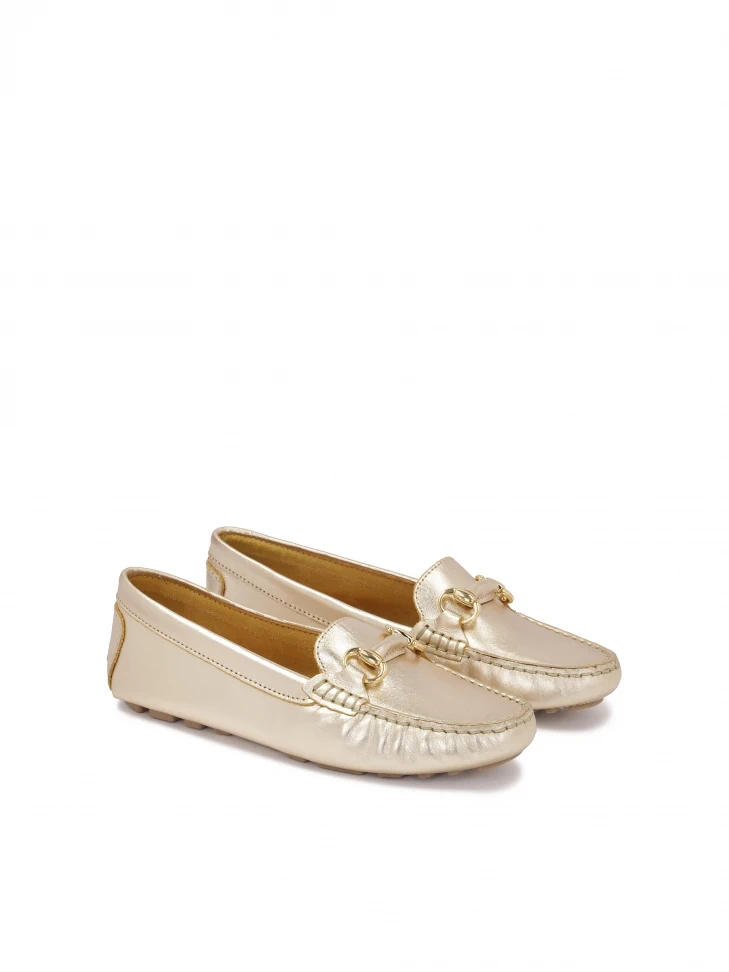 Kazar Gold Classic Moccasins With Metal Embellishment