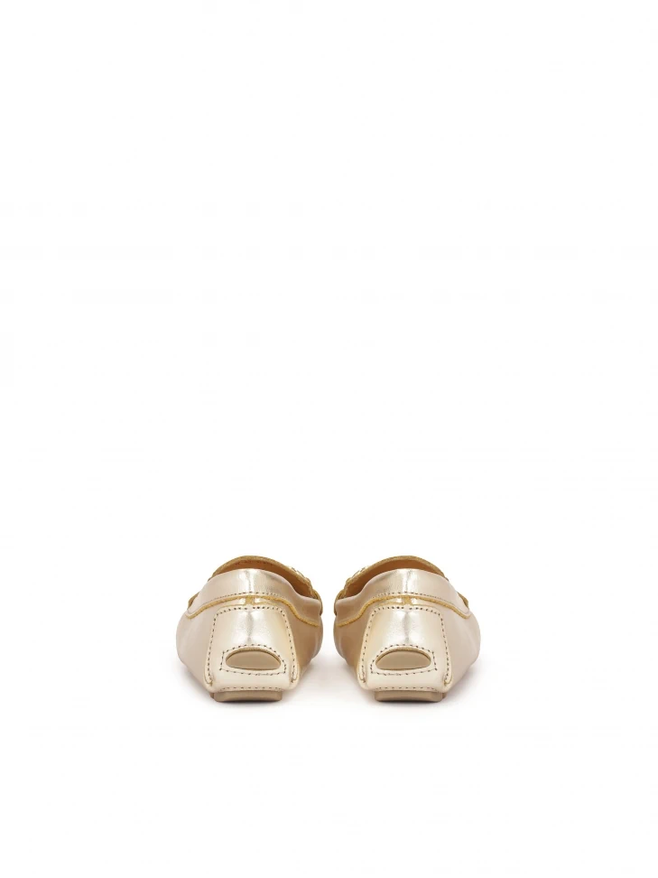 Kazar Gold Classic Moccasins With Metal Embellishment