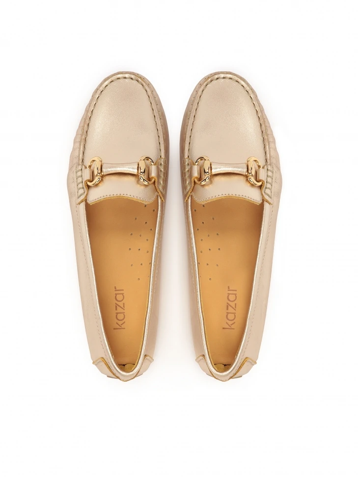 Kazar Gold Classic Moccasins With Metal Embellishment