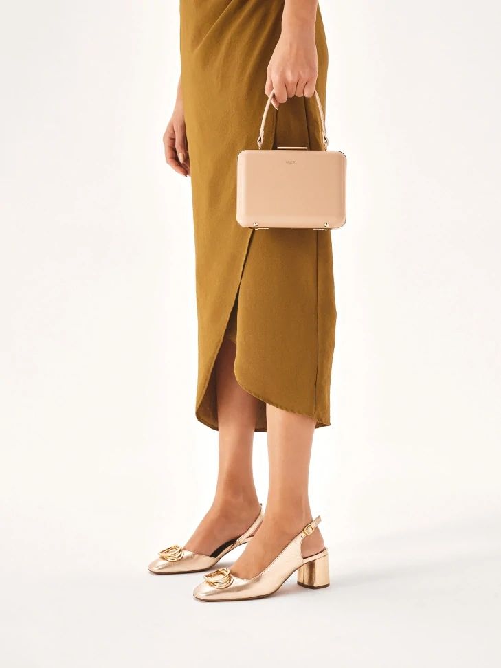Kazar Gold Pumps With Open Heel And Metal Embellishment On The Nose