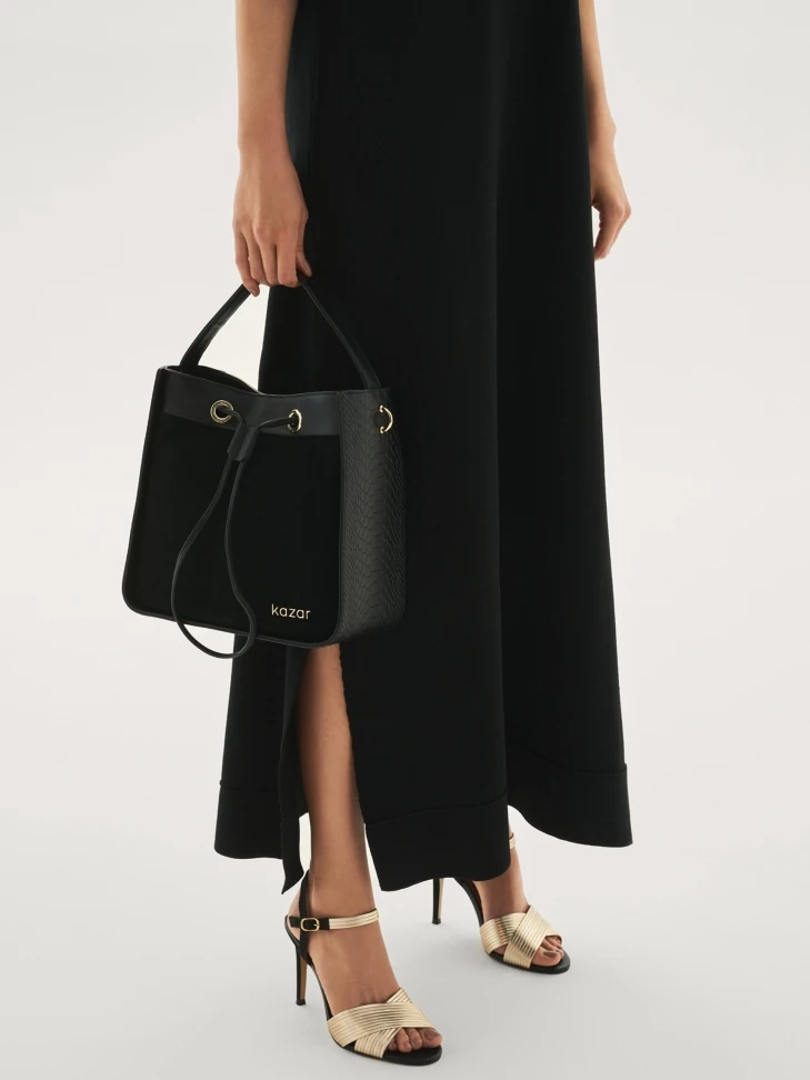 Kazar Golden And Black Sandals Made Of Two Types Of Leather