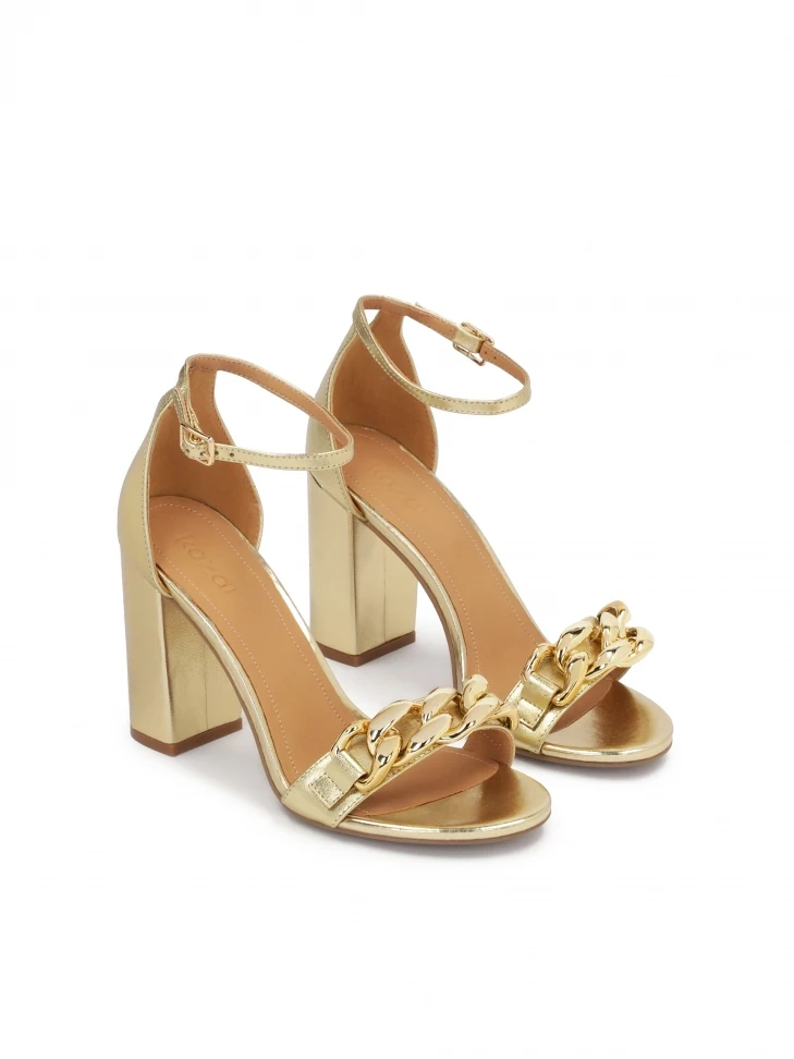 Kazar Golden Block Heel Sandals With A Covered Heel