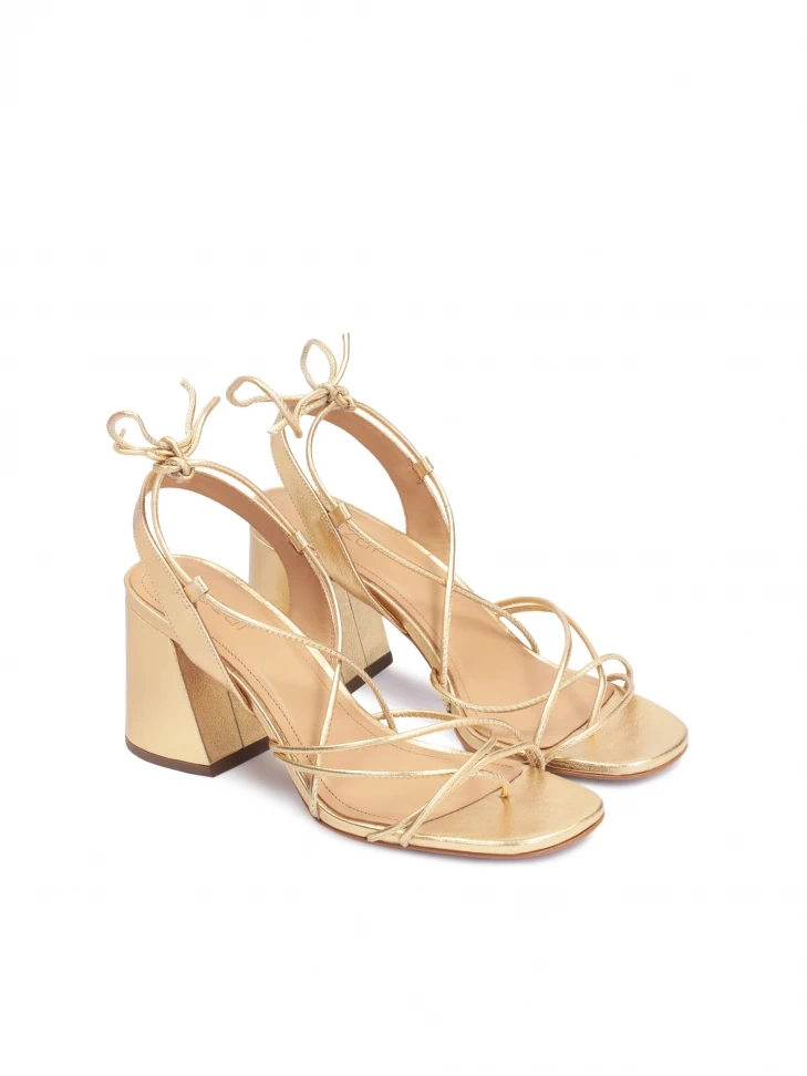 Kazar Golden Sandals On A Block Heel Laced Around The Calf