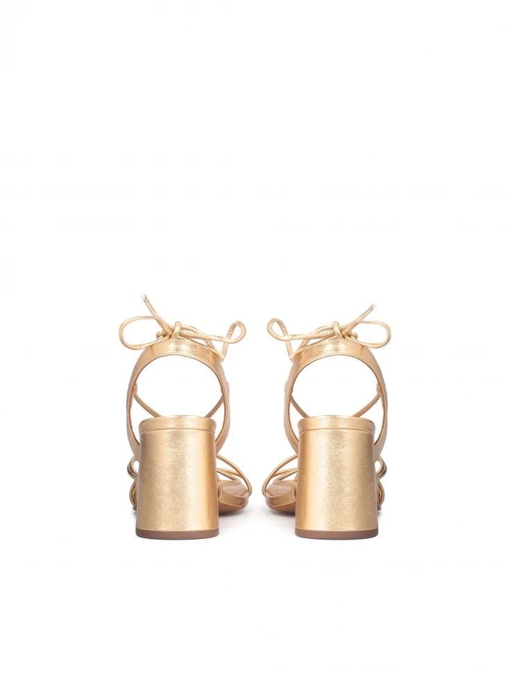 Kazar Golden Sandals On A Block Heel Laced Around The Calf