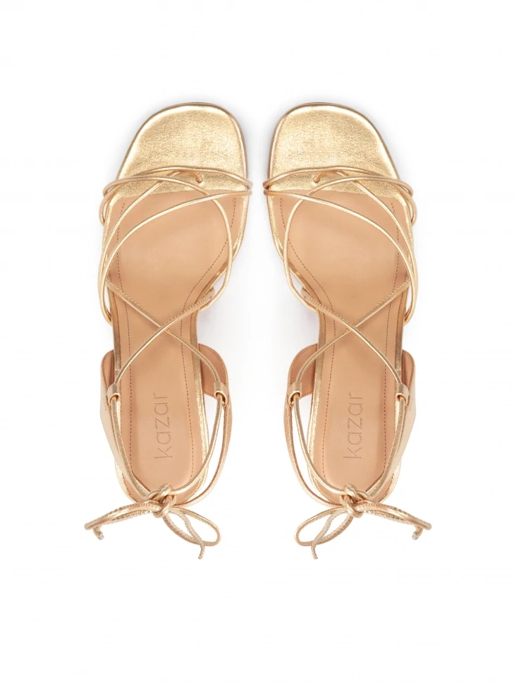 Kazar Golden Sandals On A Block Heel Laced Around The Calf
