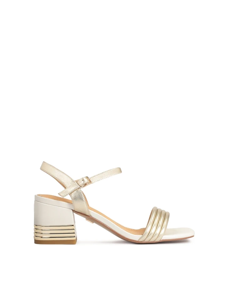 kazar Golden-white leather sandals with decorated heel