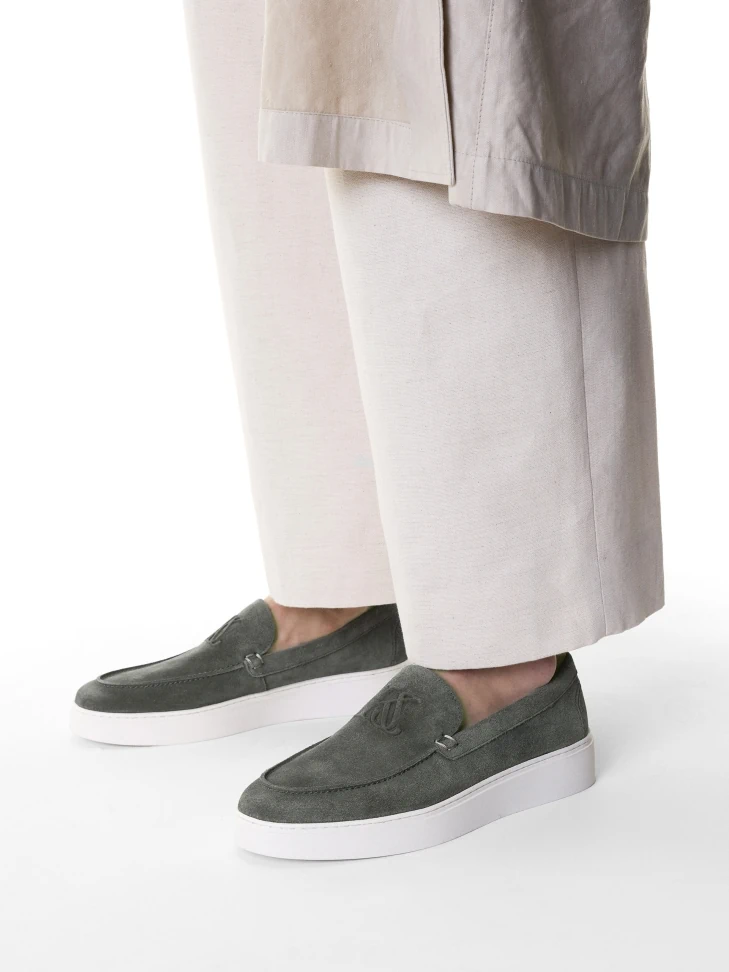 Kazar Grey Suede Shoes With Slip-on Upper With Logos