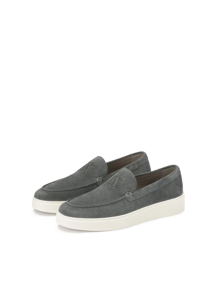 Kazar Grey Suede Shoes With Slip-on Upper With Logos