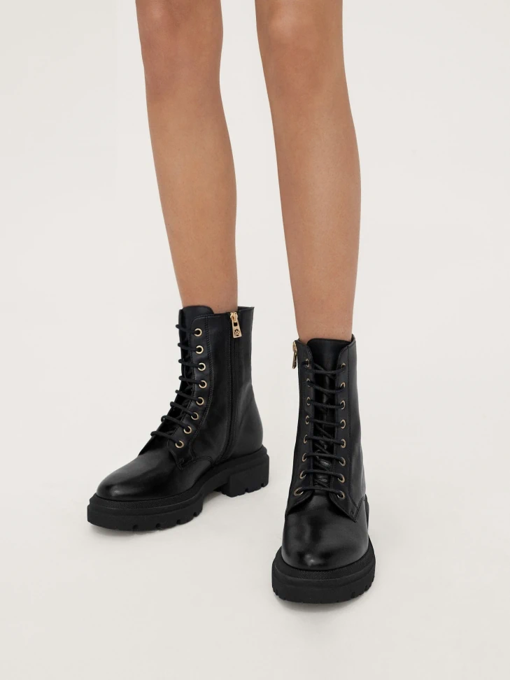 Kazar Insulated Leather Flat Ankle Boots With Lacing And Zipper
