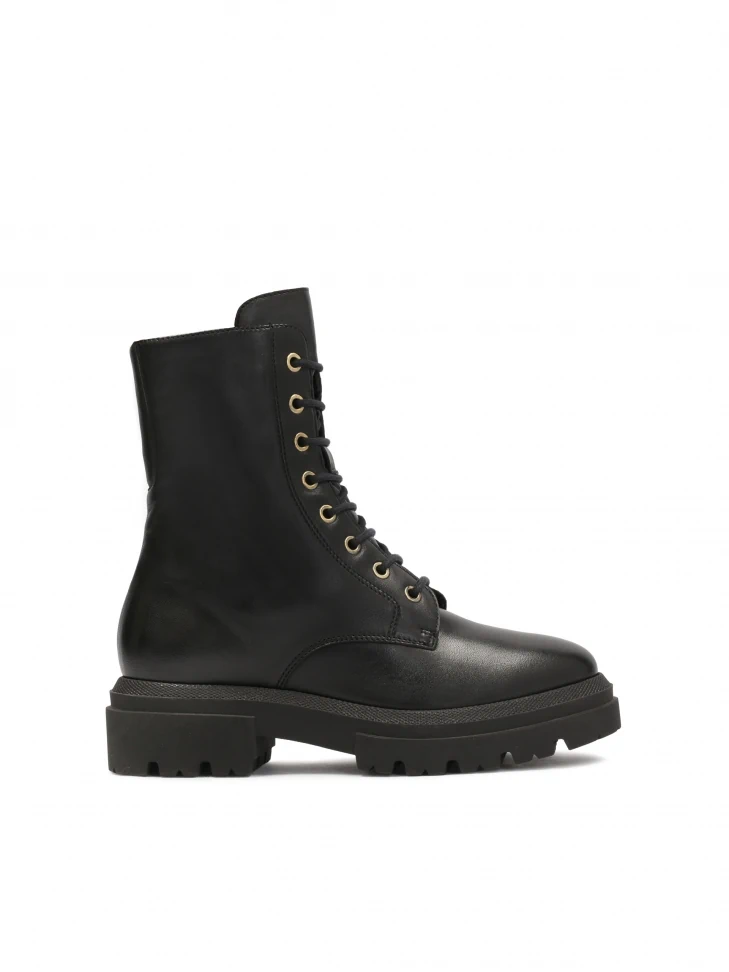 kazar Insulated leather flat ankle boots with lacing and zipper