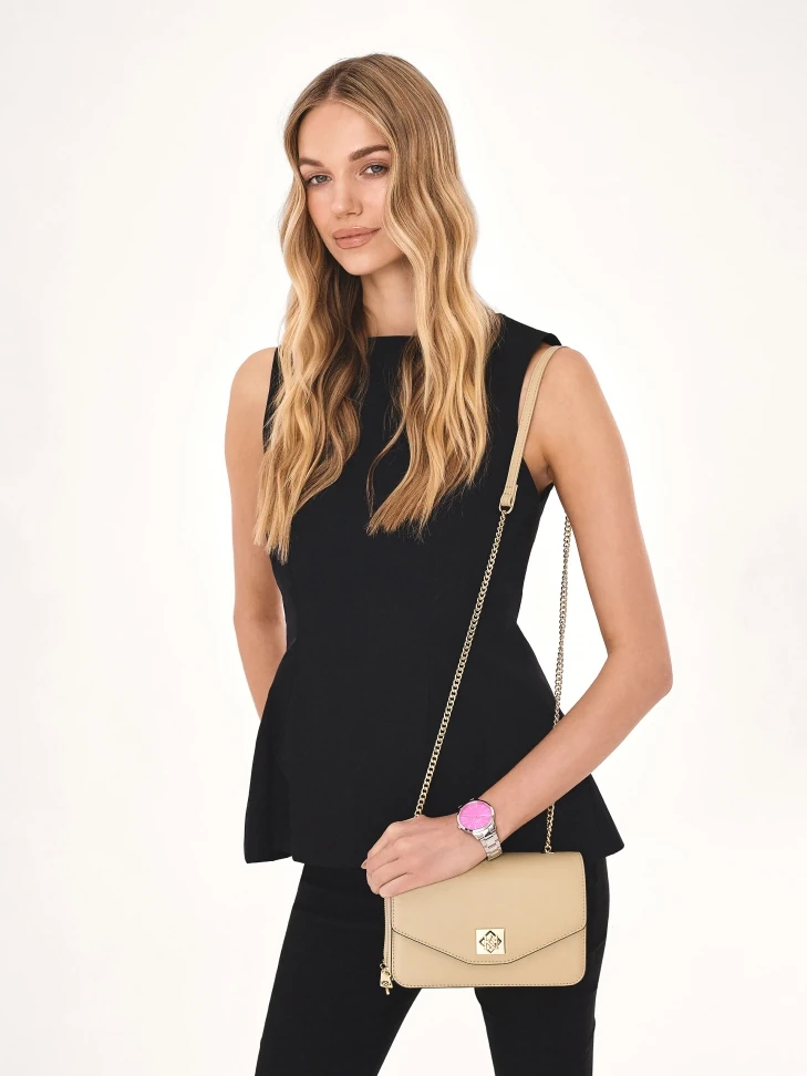 Kazar Beige Accordion Mailbag With Flap