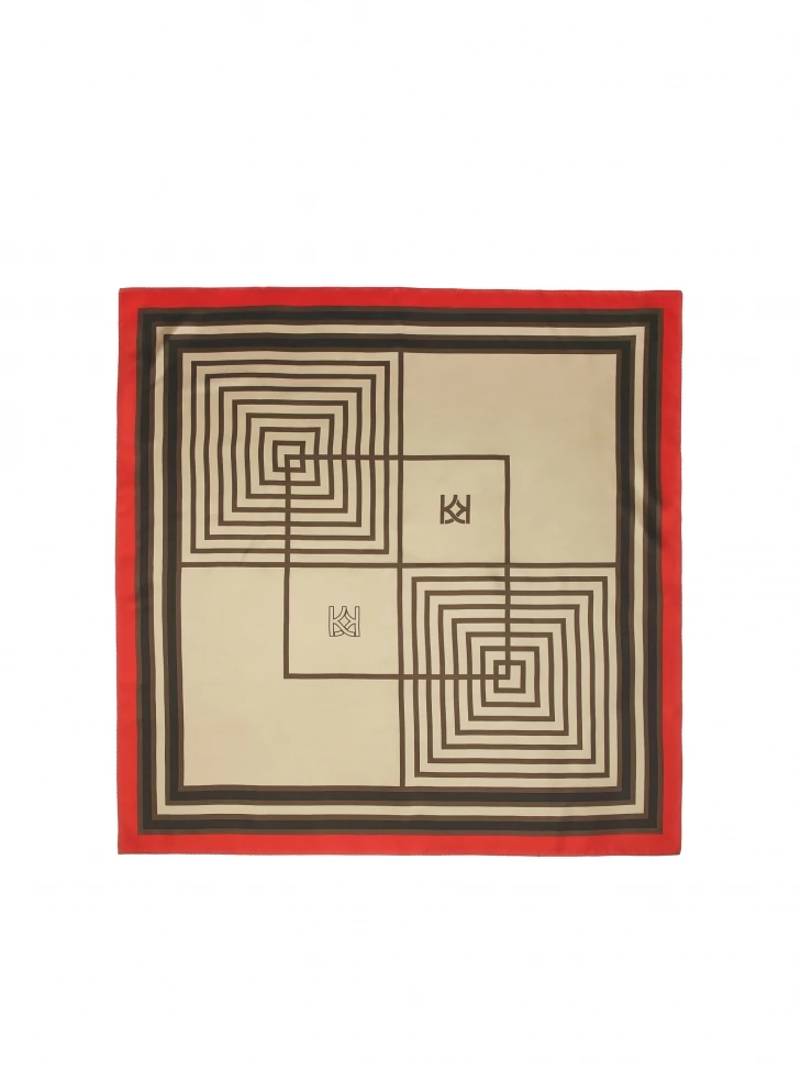 Kazar Beige And Brown Silk Scarf