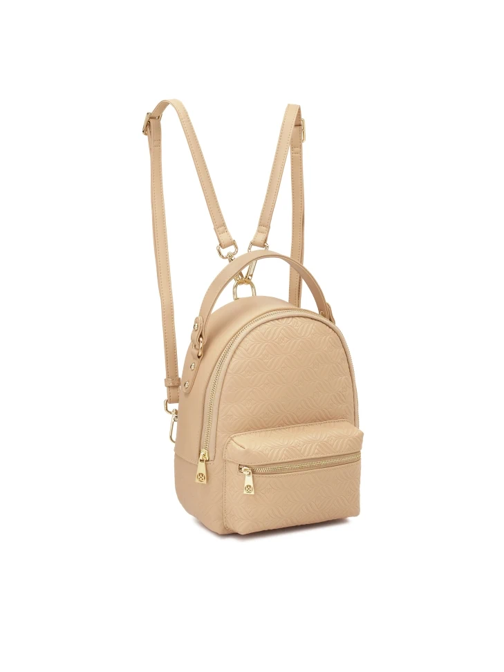 Kazar Beige Backpack With Unique Embossed Pattern
