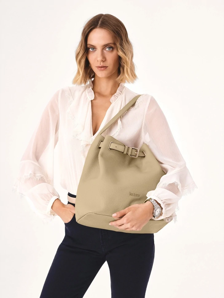 Kazar Beige Bag-shaped Handbag