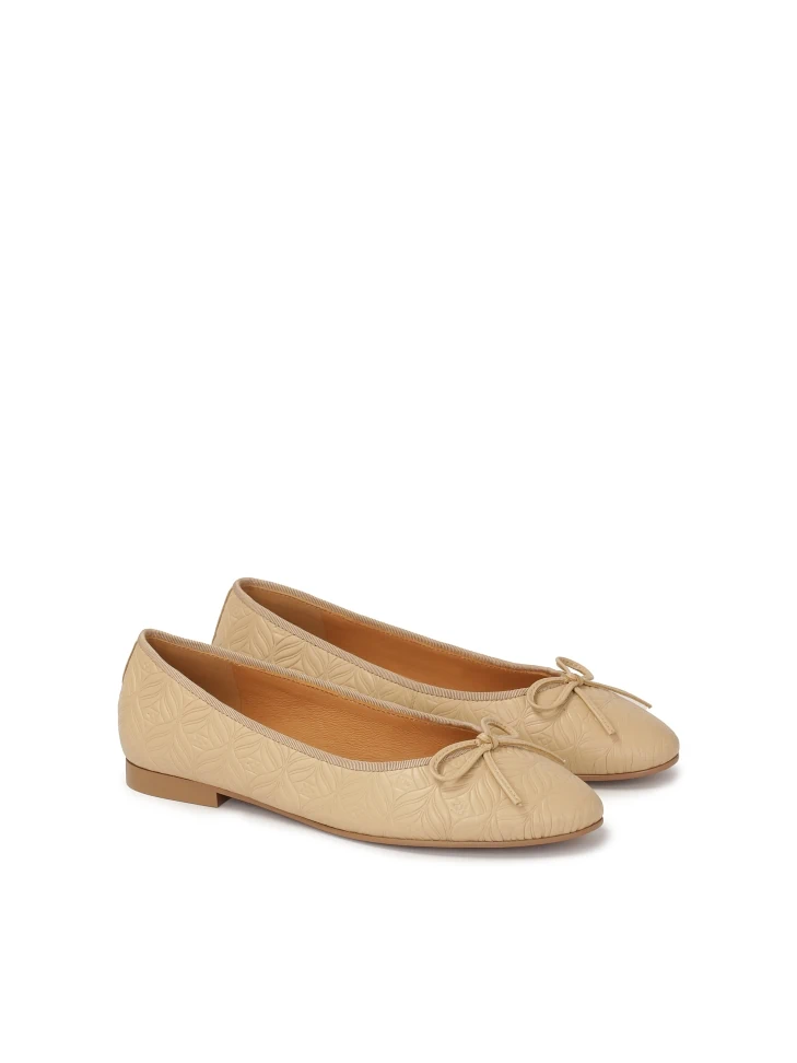 Kazar Beige Ballerinas With Embossed Pattern