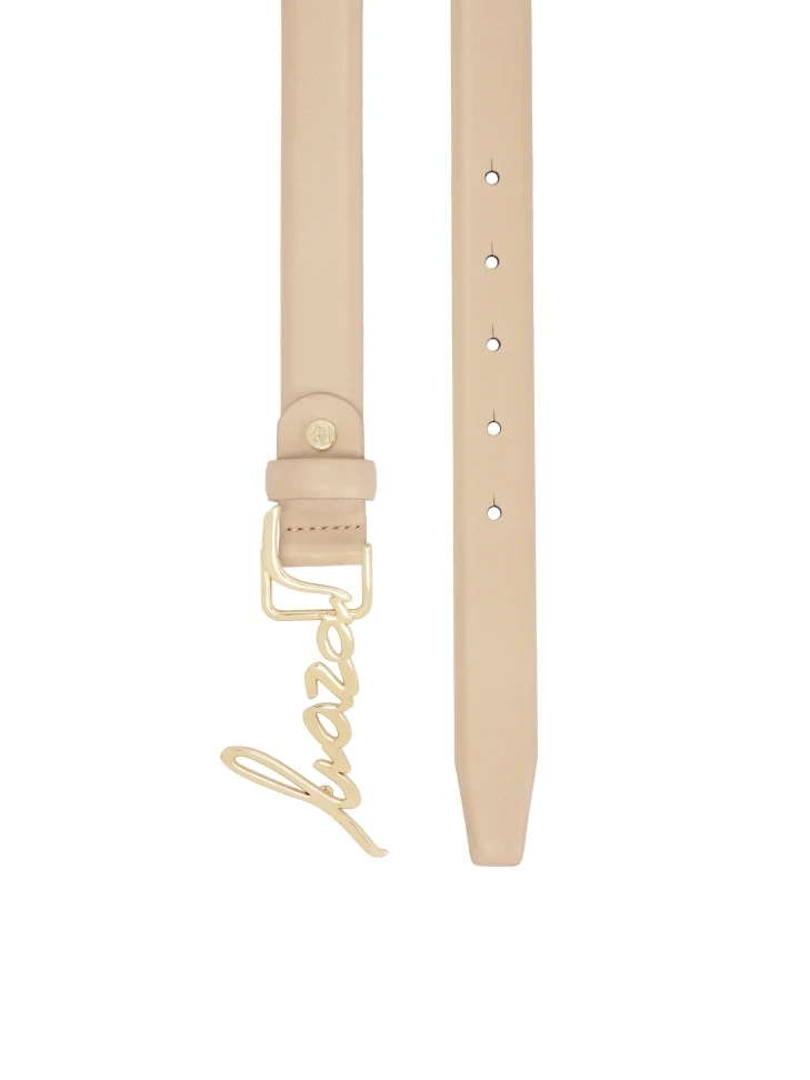 Kazar Beige Belt With Brand Name Buckle