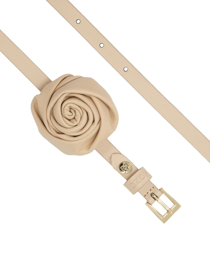 Kazar Beige Belt With Floral Motif