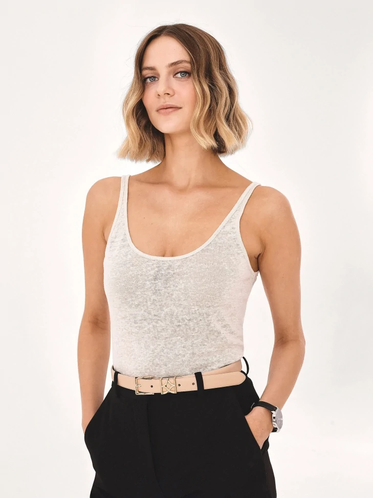 Kazar Beige Belt With Monogrammed Belt Loop