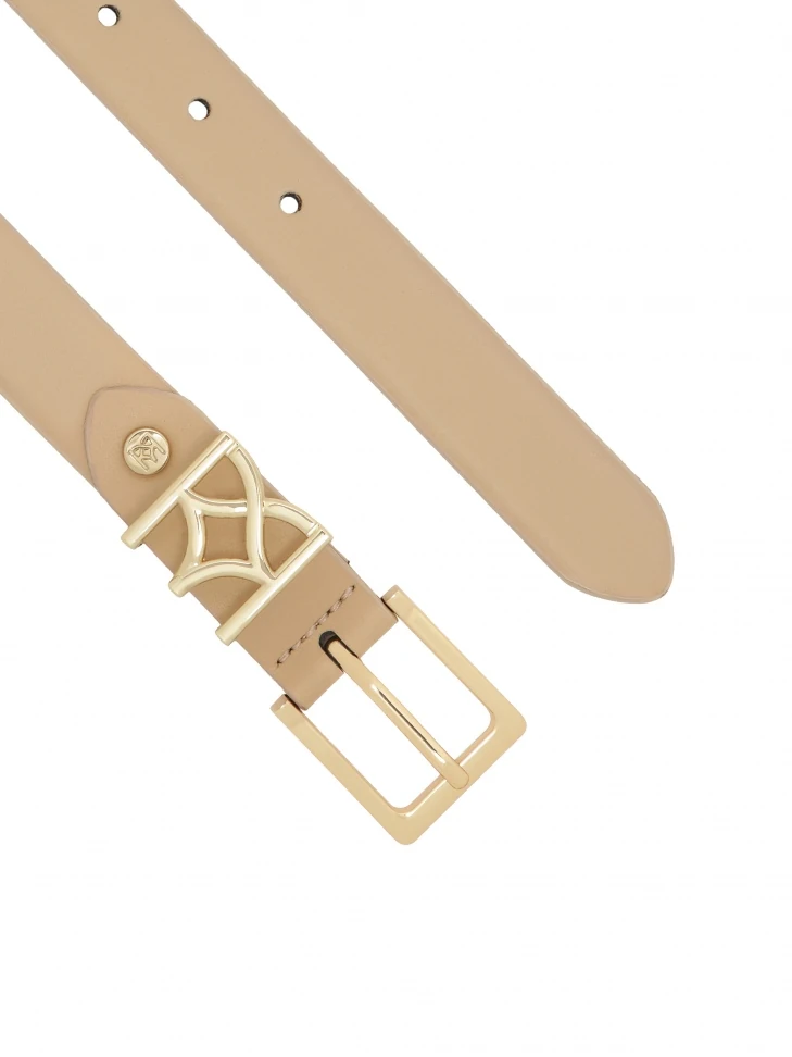 Kazar Beige Belt With Monogrammed Belt Loop