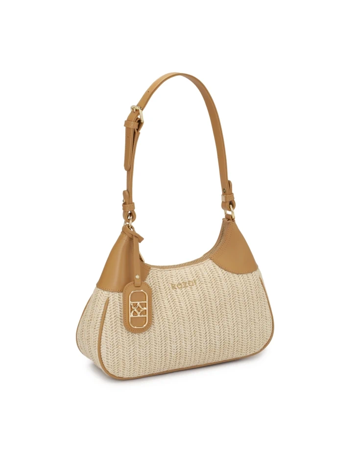 Kazar Beige Braided Baguette Handbag