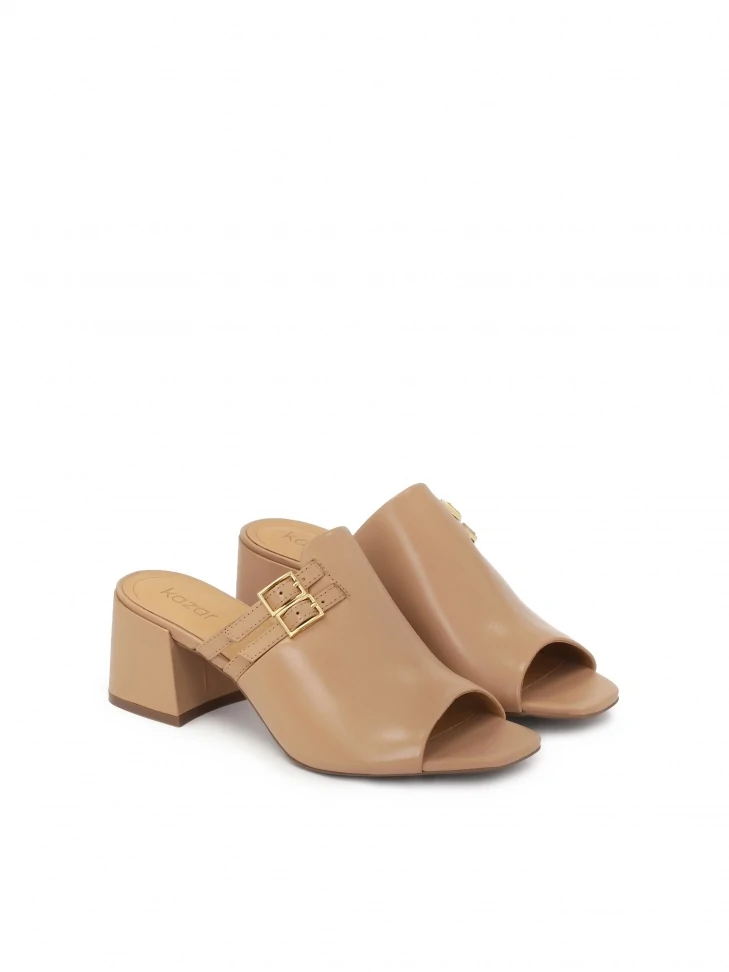 Kazar Beige Built-in Heeled Mules