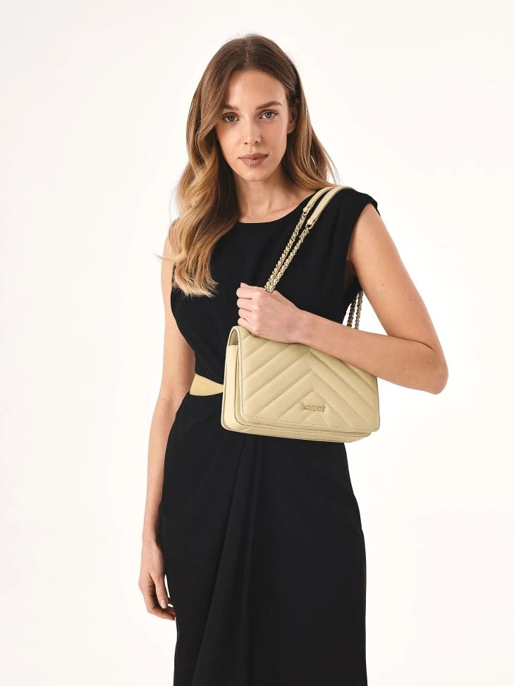 Kazar Beige Chain Handbag With Leather Insert