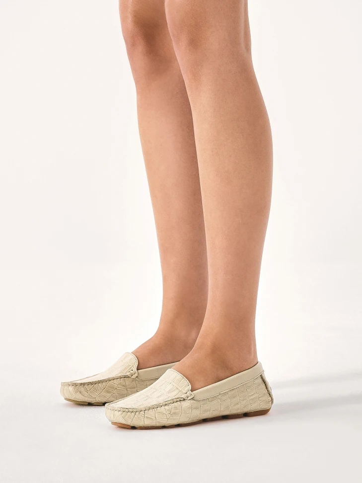 Kazar Beige Embossed Leather Moccasins