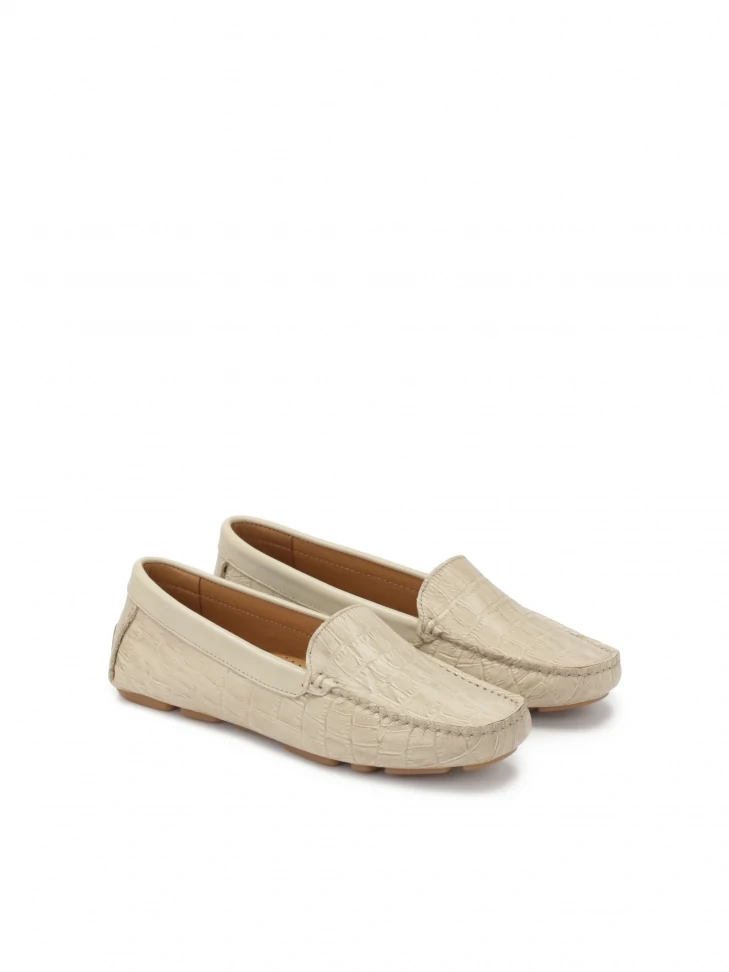 Kazar Beige Embossed Leather Moccasins