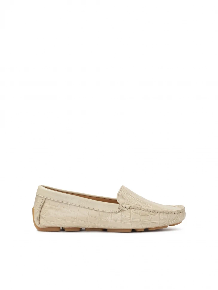 kazar Beige embossed leather moccasins