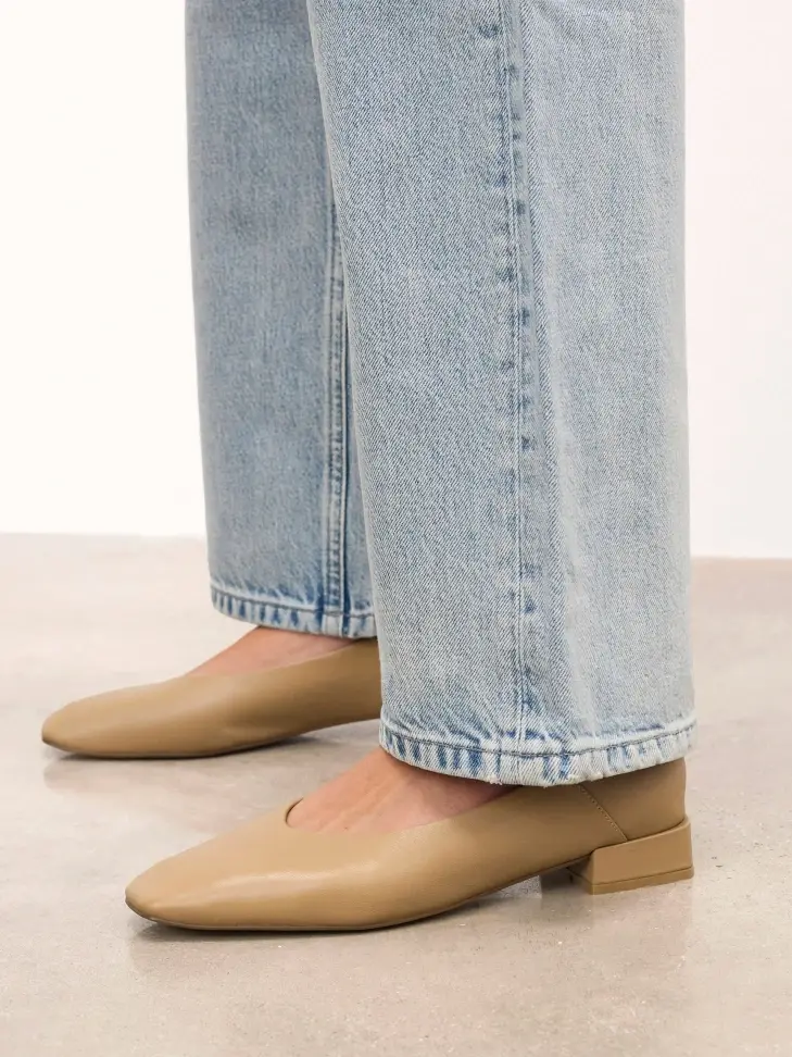 Kazar Beige Flat Leather Pumps