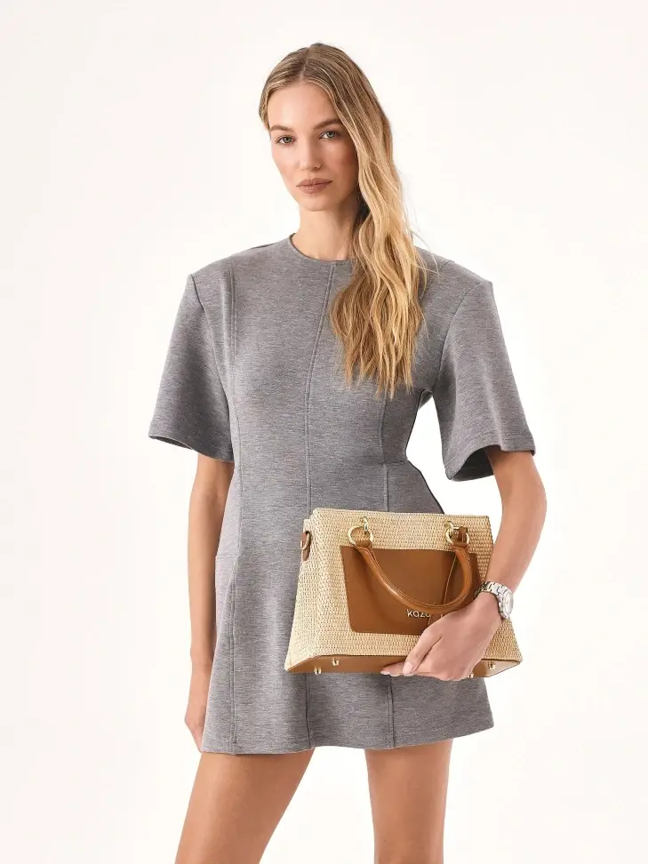 Kazar Beige Handbag With Braided Pattern