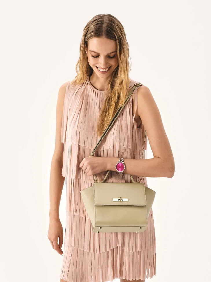 Kazar Beige Handbag With Extended Sides