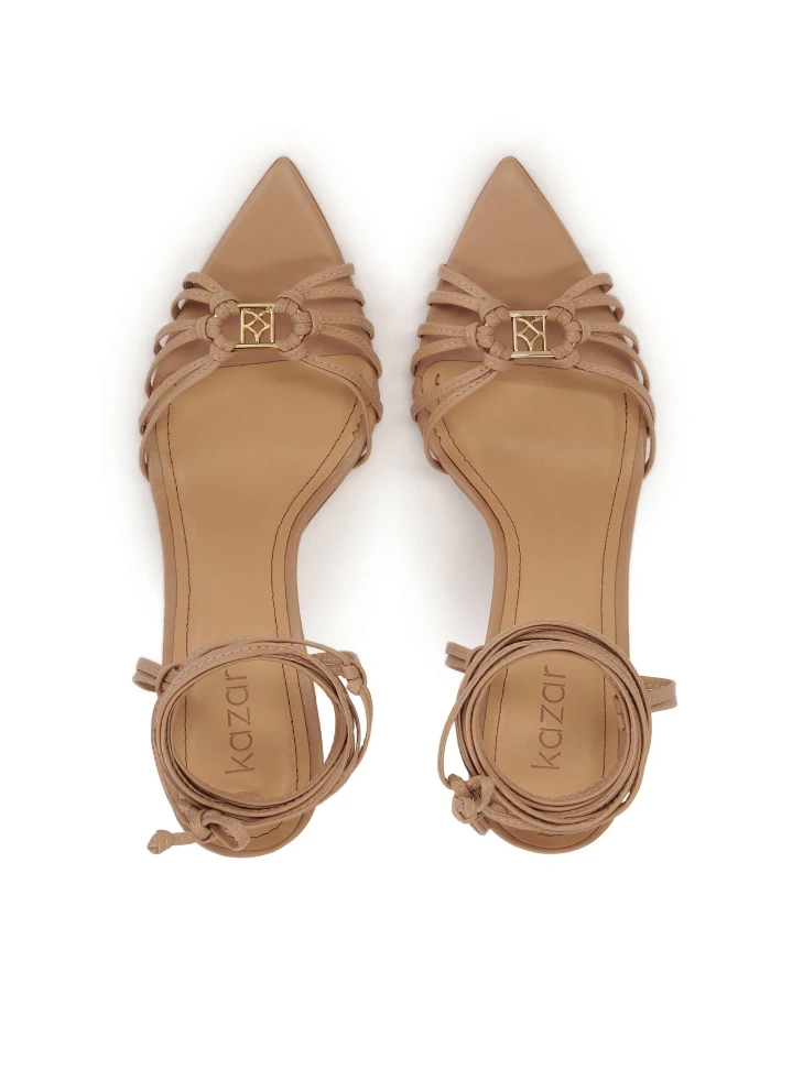 Kazar Beige High Sandals Tied Around The Ankle