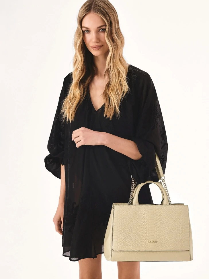 Kazar Beige Leather Handbag With Double Handles