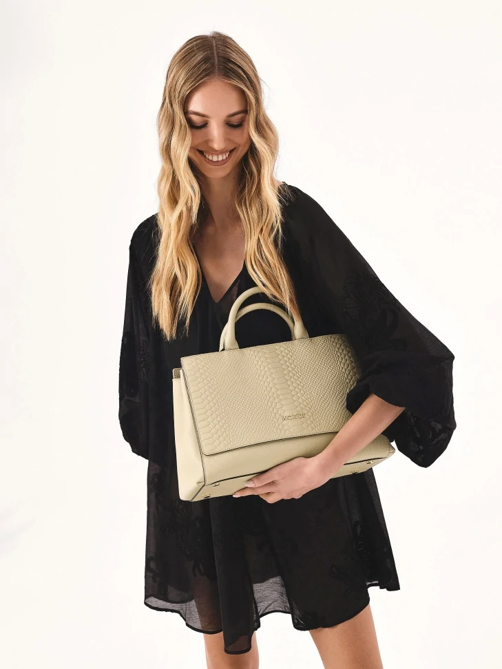 Kazar Beige Leather Handbag With Double Handles