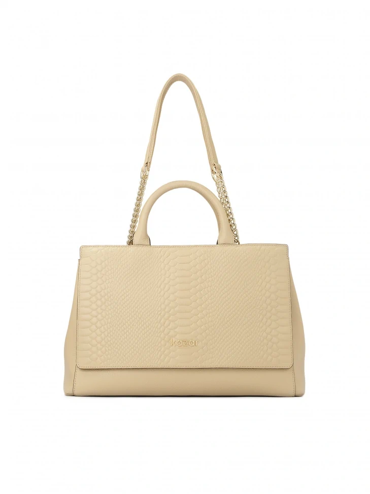 kazar Beige leather handbag with double handles