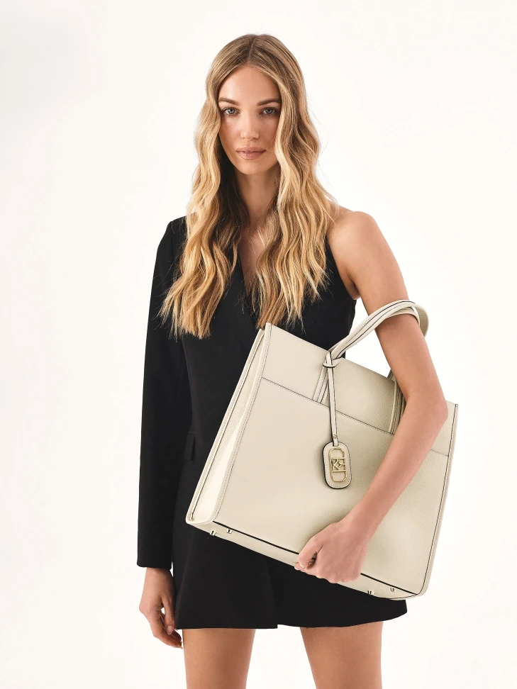 Kazar Beige Leather Handbag With Two Handles